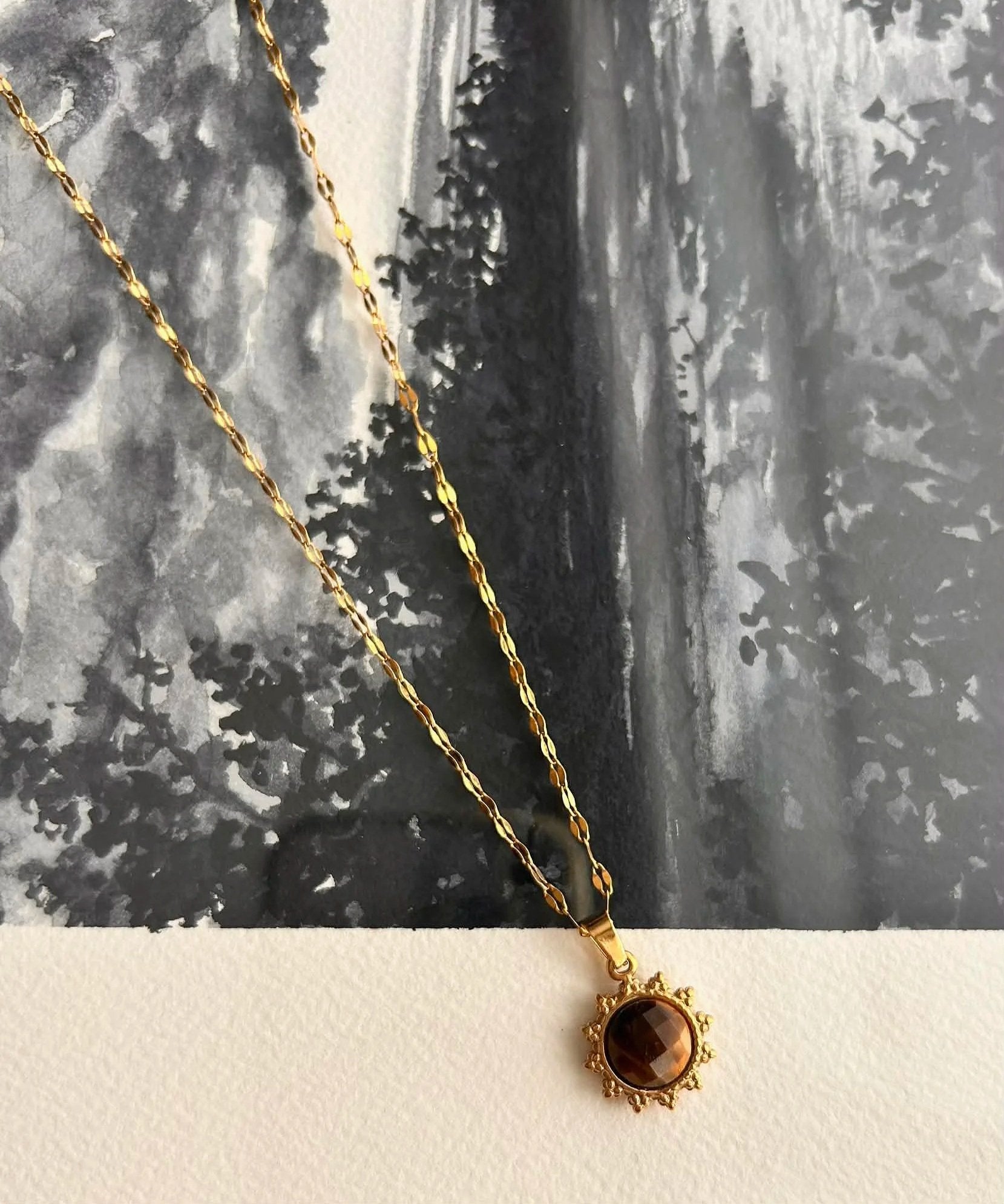 Collier pendentif ◦ Soleil oeil de tigre