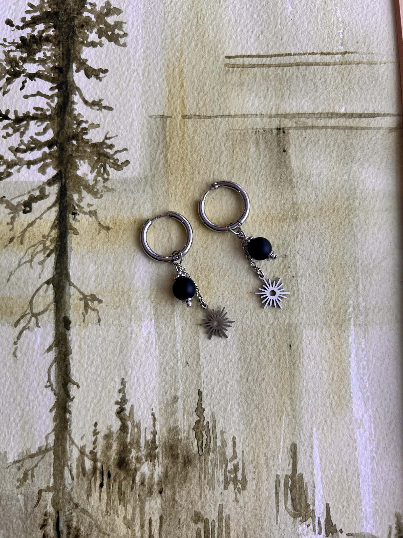 Boucles d'oreilles ◦ Muladhara ◦  Onyx noir et soleil