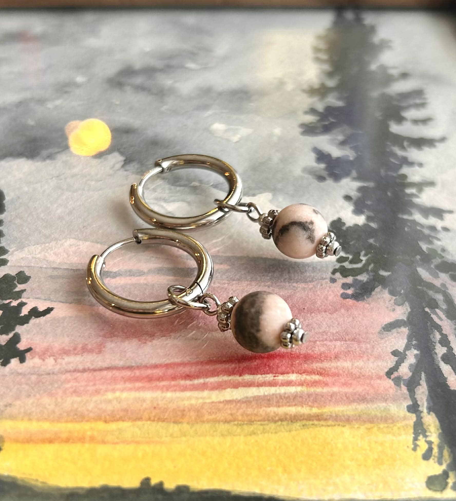 Boucles d'oreilles ◦ Anahata ◦ Jaspe zébré rose