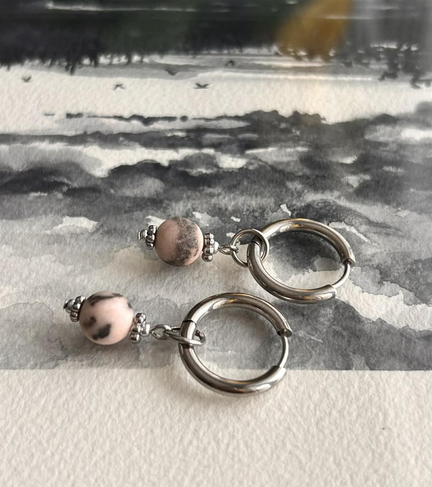 Boucles d'oreilles ◦ Anahata ◦ Jaspe zébré rose